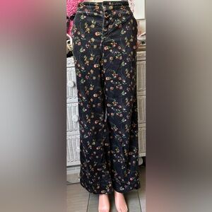 Anthropologie Pilcro Cotton corduroy Wide Leg pants in floral & black Size 29